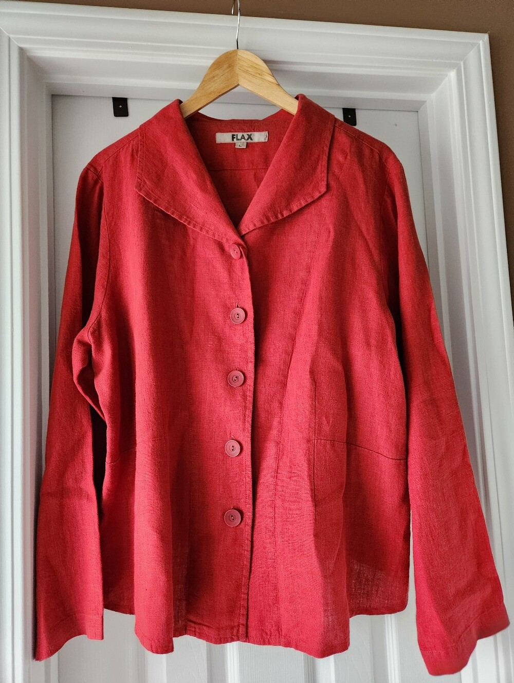 FLAX 100% Linen Brick Red Blazer Jacket L - Picture 5 of 7